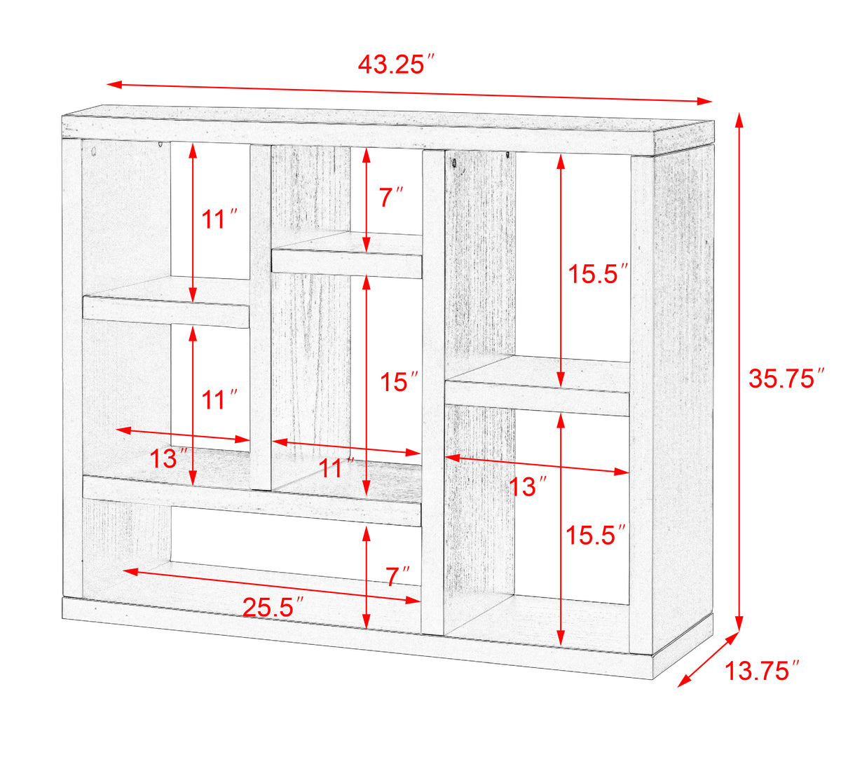 Open Wooden Storage Cabinet – 7-Cube Organizer