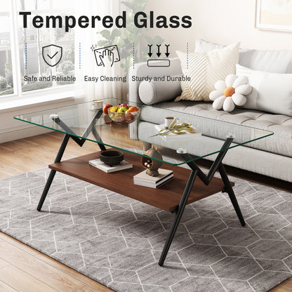 Rectangular Glass Coffee Table with Black Frame