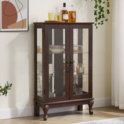 Dual Door Curio Display Cabinet with LED Lights Cherry