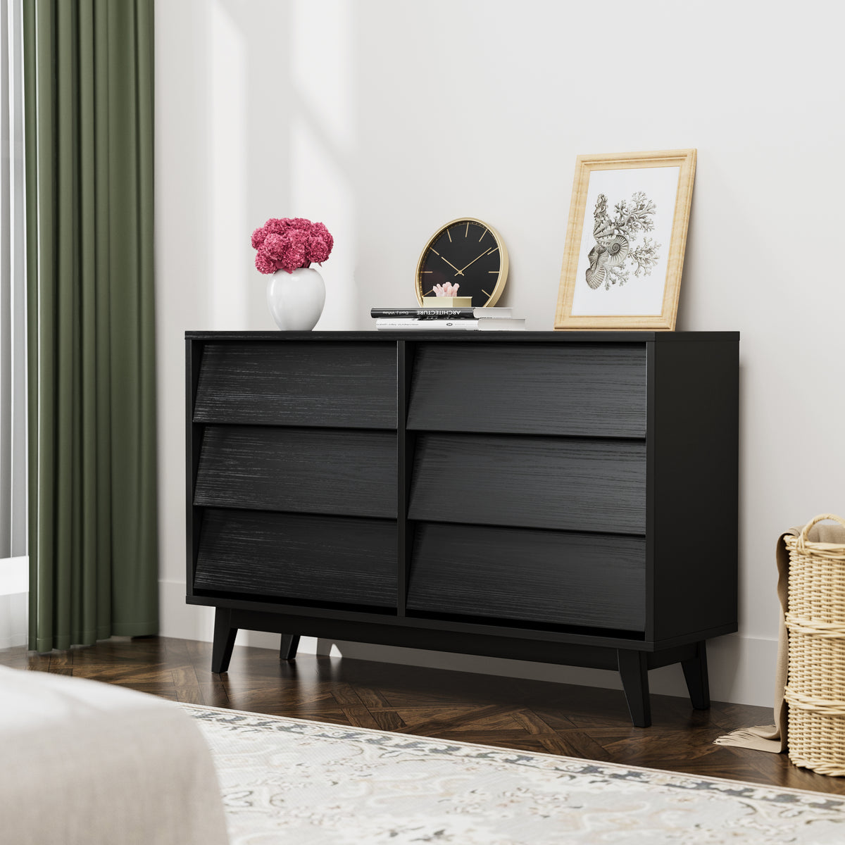 6-Drawer Double Dresser with Bevel Design