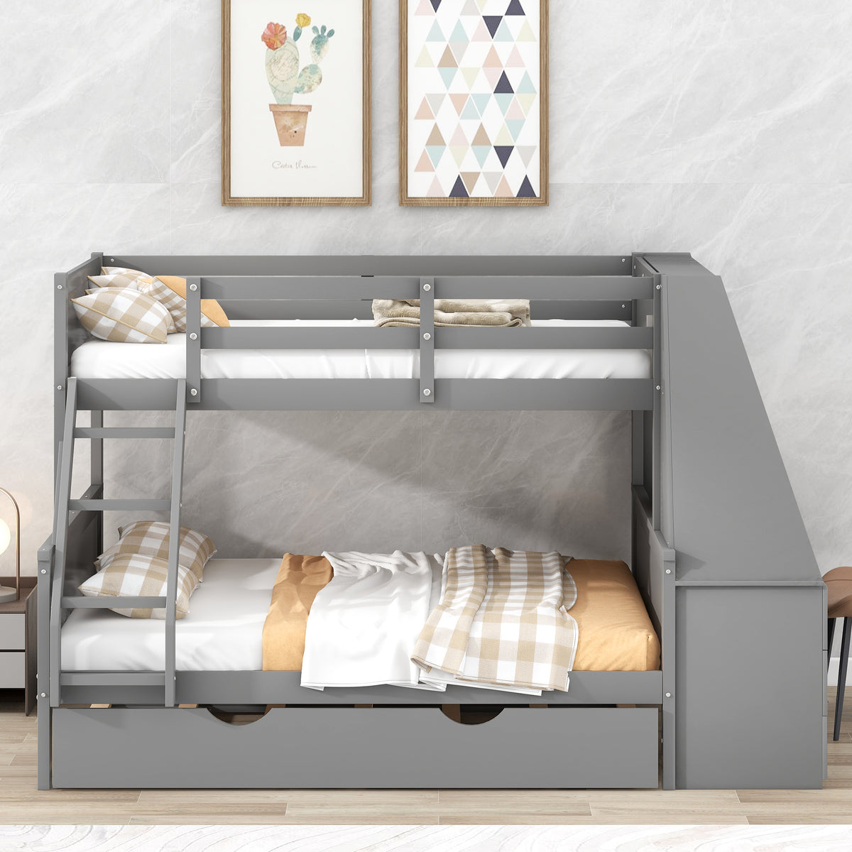 Full Bunk Bed with Desk Gray