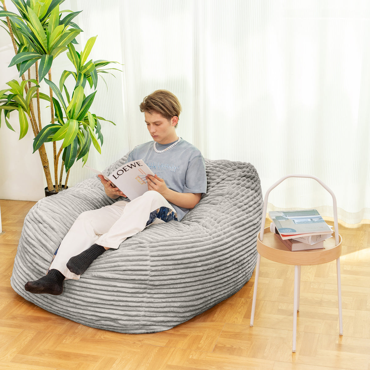 Grey Faux Fur Bean Bag Chair