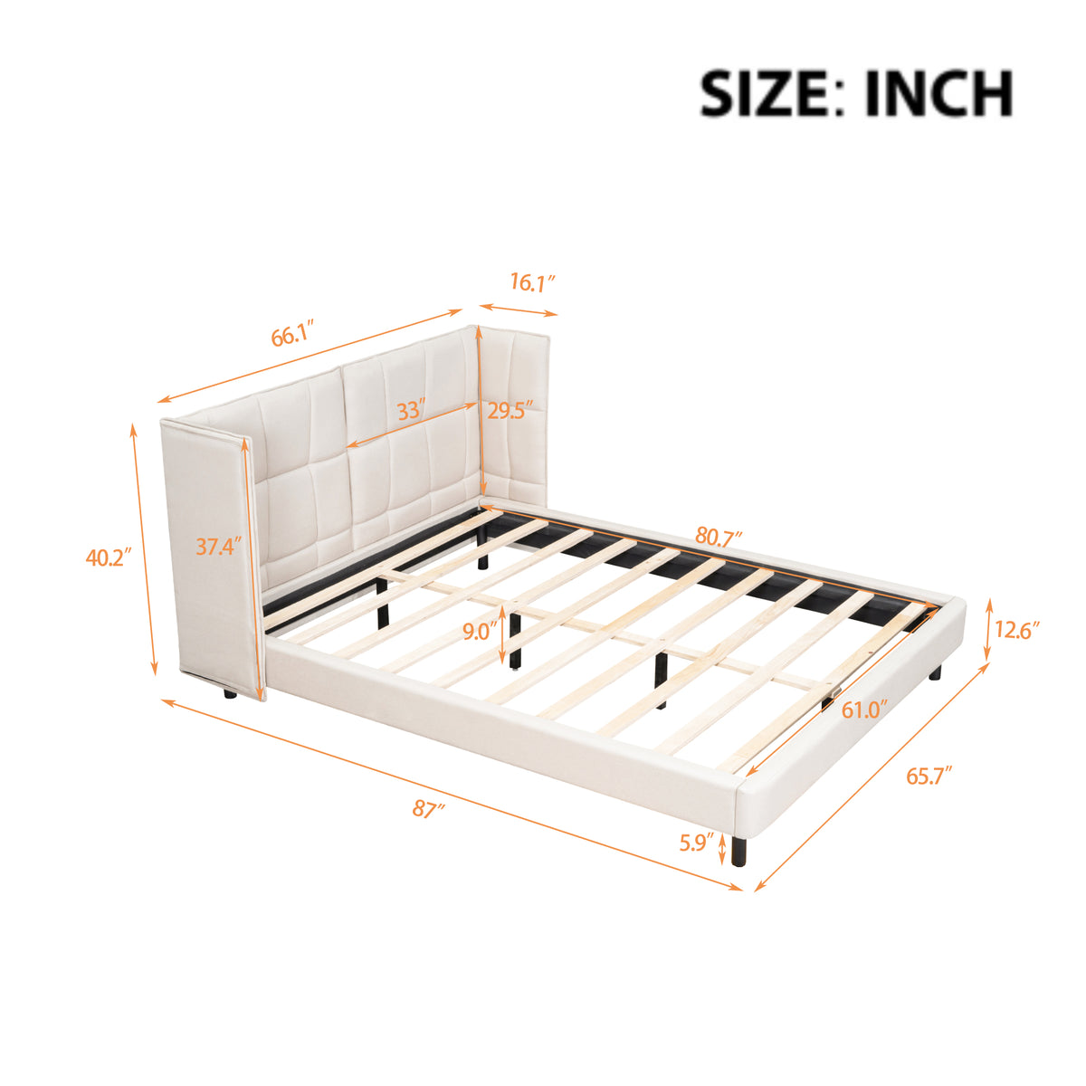 Queen Platform Bed with LED Headboard Beige