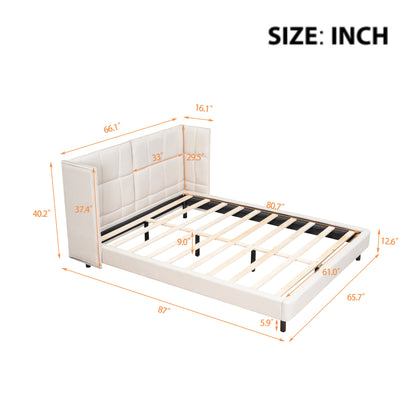 Queen Platform Bed with LED Headboard Beige