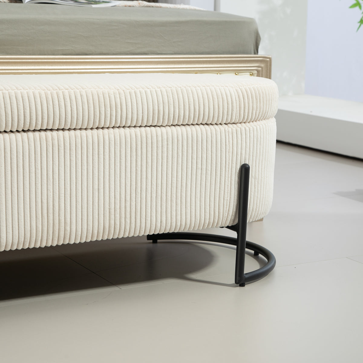 Storage Ottoman Stool – Beige Fabric