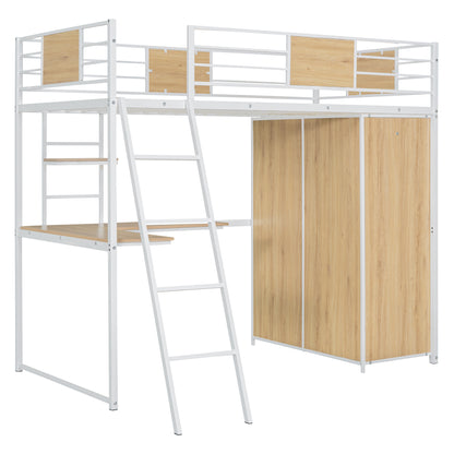 Twin Loft Bed with Desk Gray