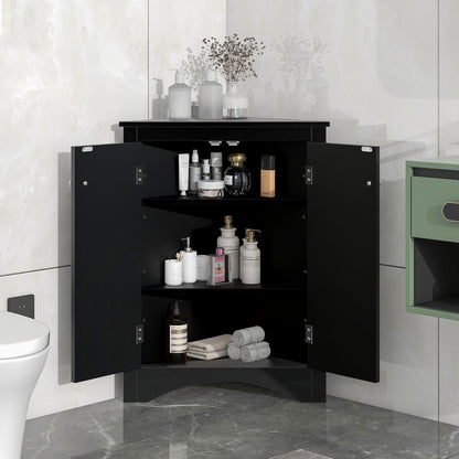 Black Corner Bathroom Cabinet with Shelves
