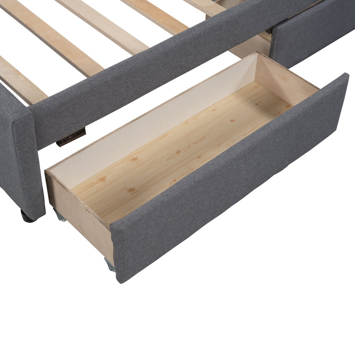 Linen Platform Bed with Headboard White