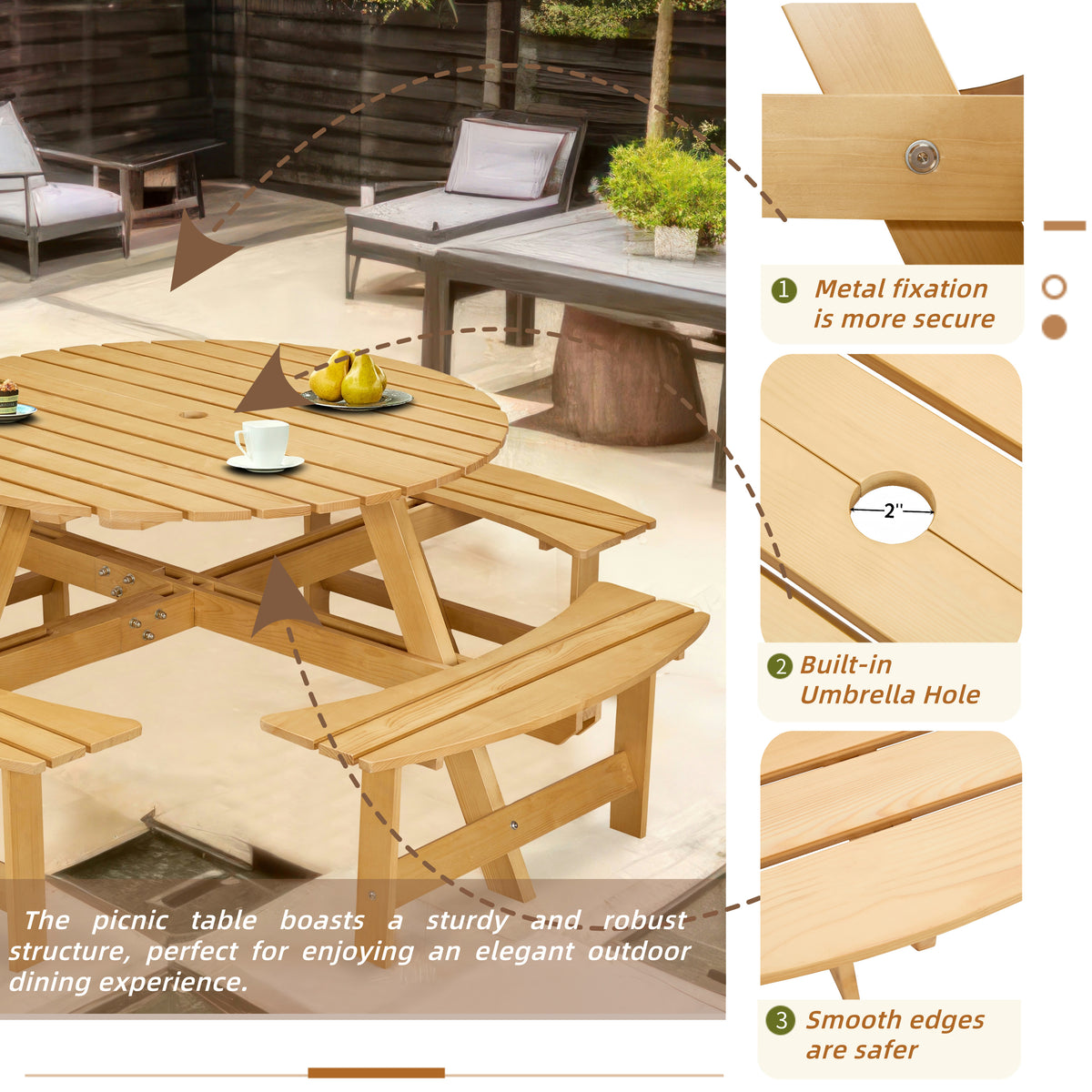Outdoor Dining Table with Benches Set of 8