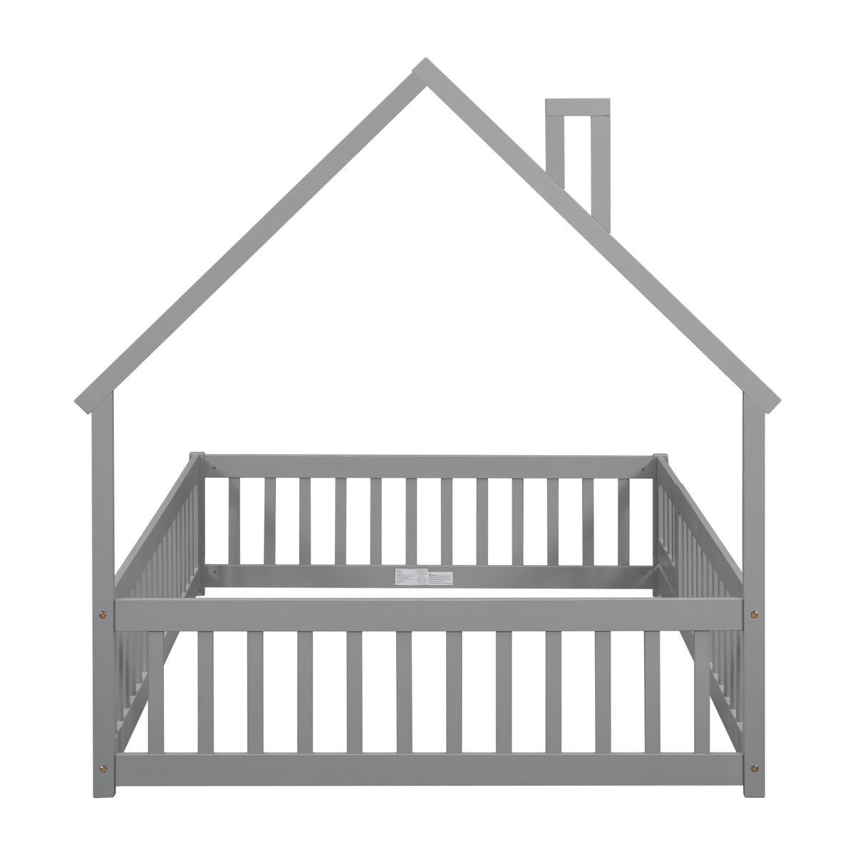House Frame Bed with Fence Gray