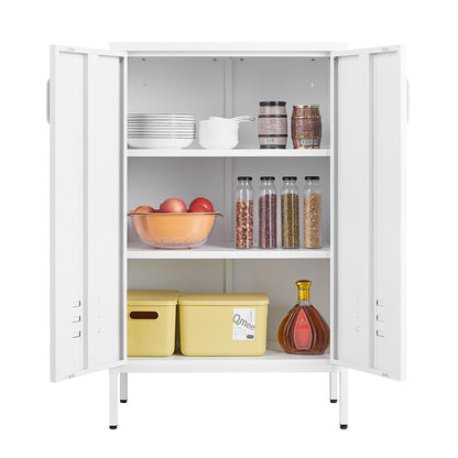 White Steel Storage Cabinet with Double Doors