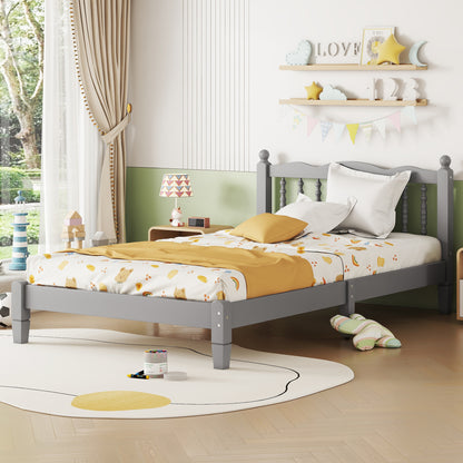 Twin Platform Bed with Slatted Headboard Gray
