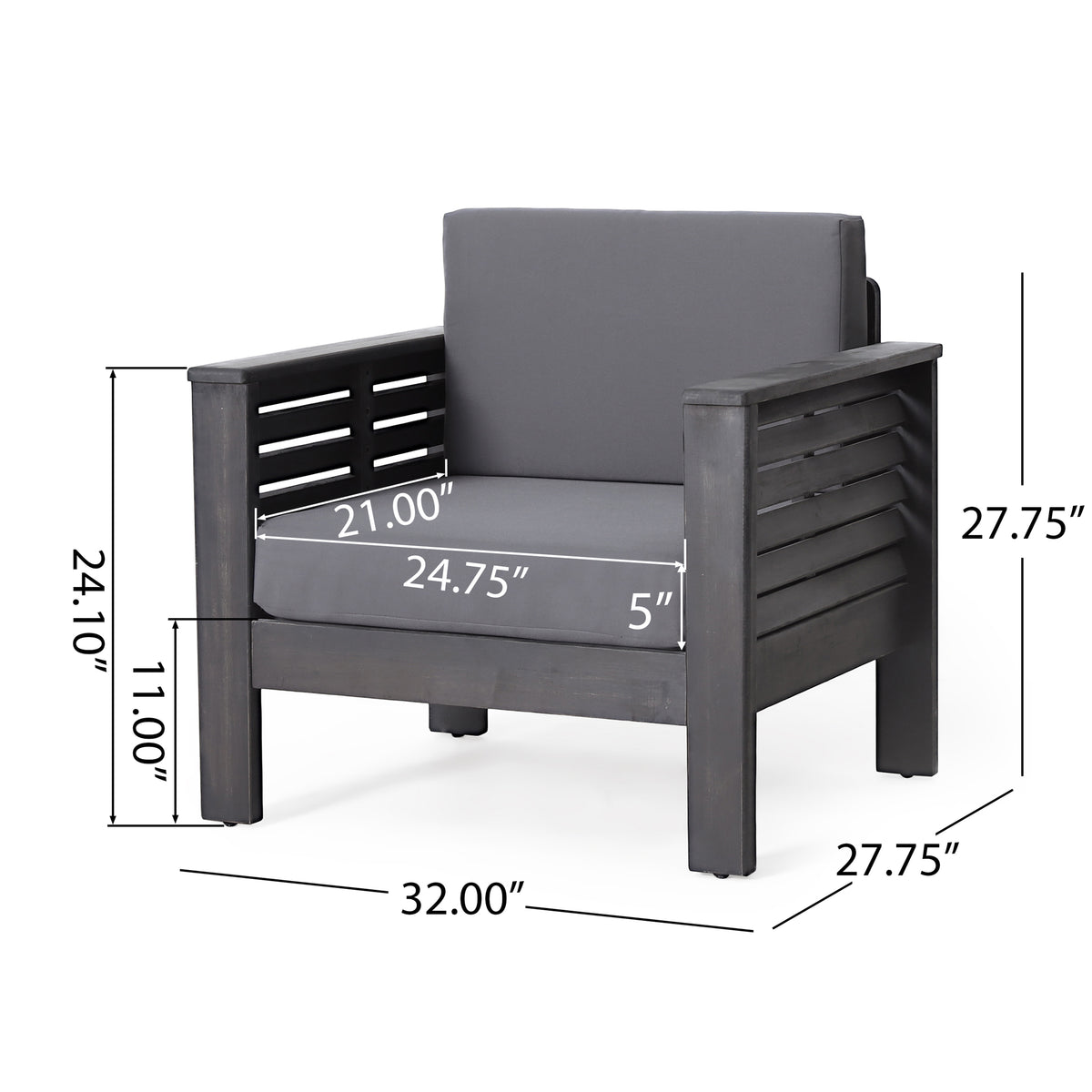 Outdoor Acacia Club Chairs (2 pcs) – Dark Gray