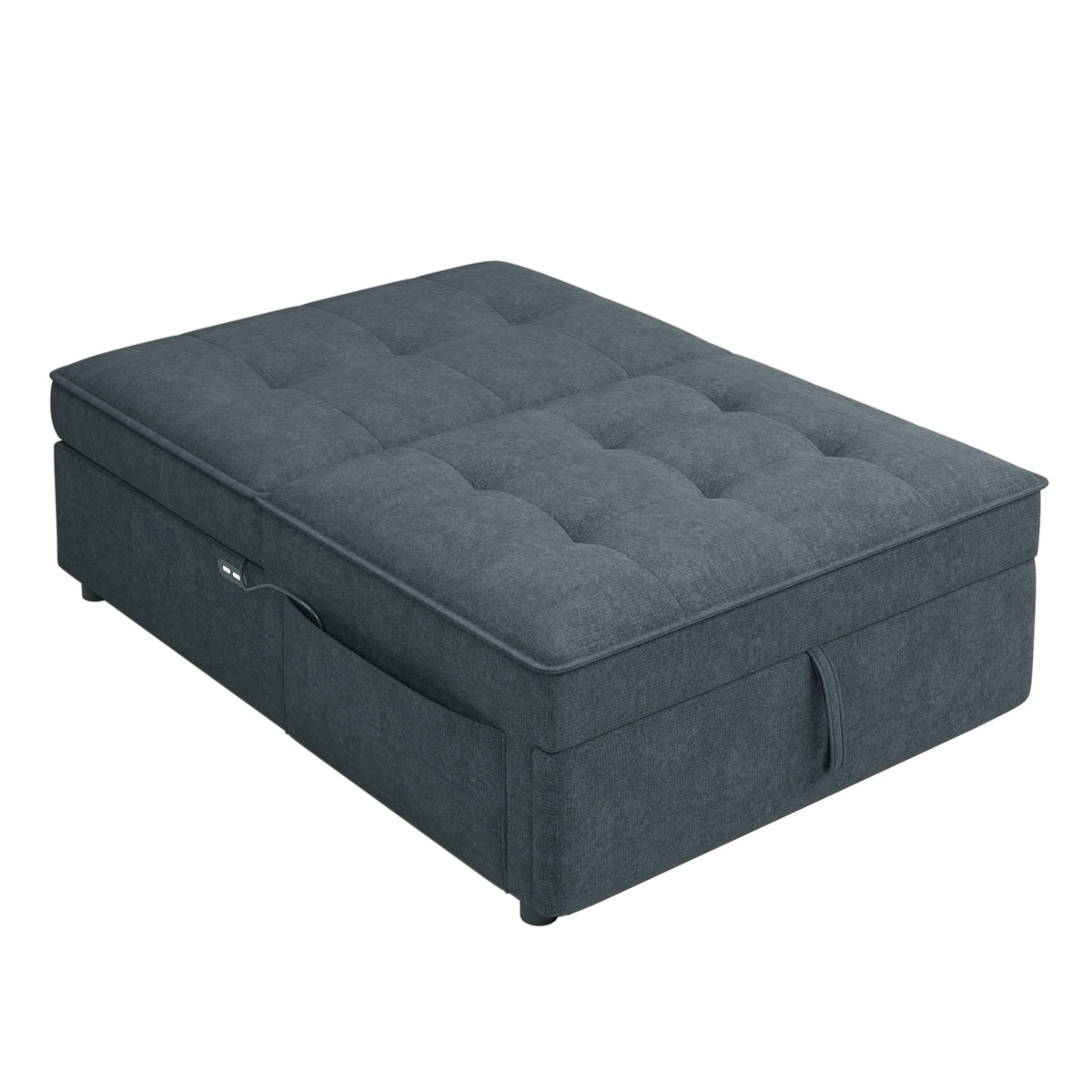 Modern Storage Ottoman with USB Port Dark Blue