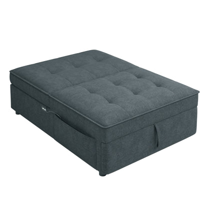 Modern Storage Ottoman with USB Port Dark Blue