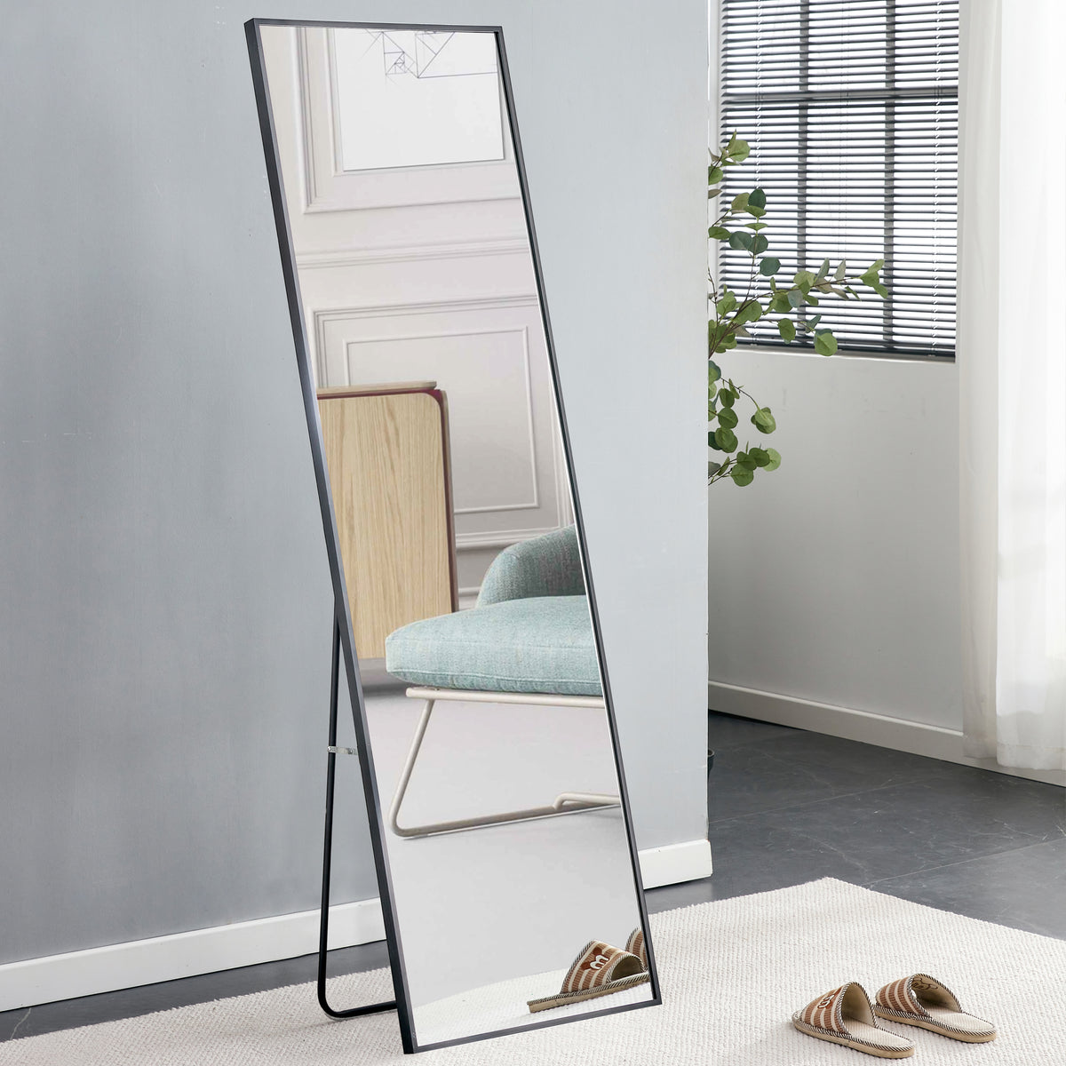 Full-Length Aluminum Mirror 65 x 23 Black Frame