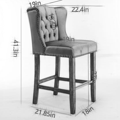 Upholstered Counter Bar Stools Set of 2 Beige