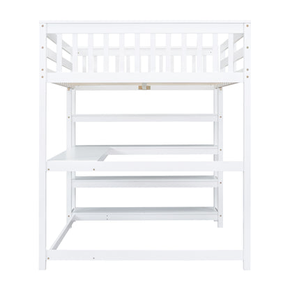 Full Loft Bed with Storage Desk – White