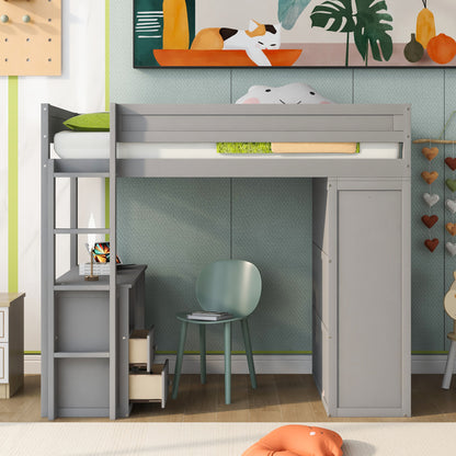 Twin Loft Bed with Wardrobe Gray