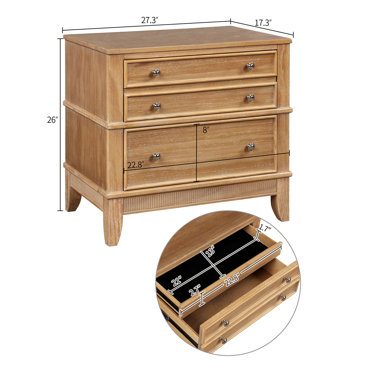 Hazel 3-Drawer Side Table Natural