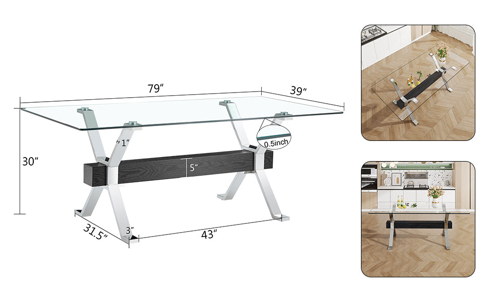 Glass Dining Table – Silver Metal Legs