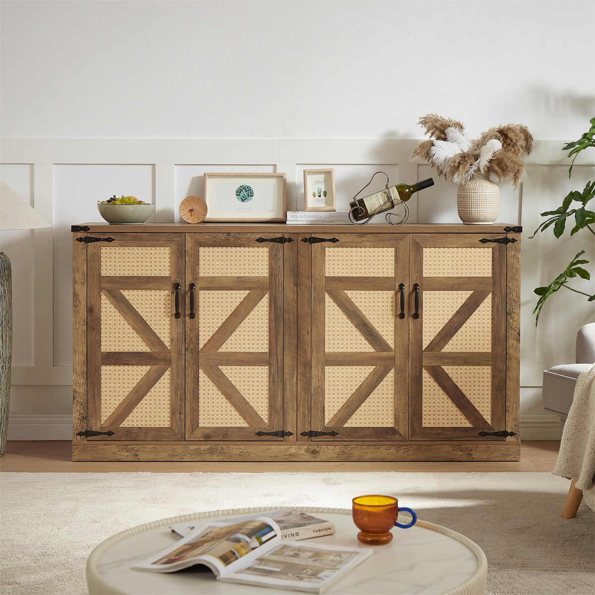 Rustic Oak 4-Door Sideboard