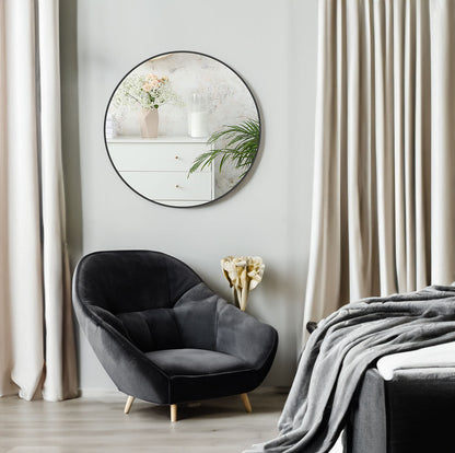 Black Round Metal Bathroom Mirror – 30”