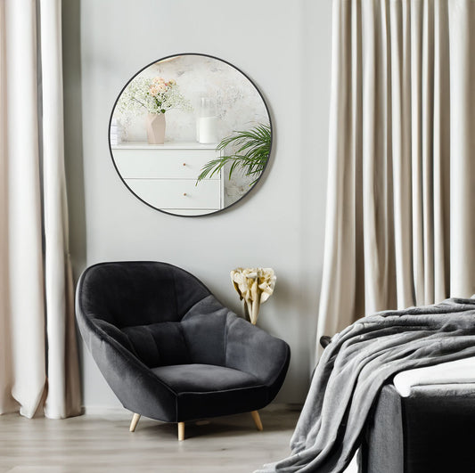Black Round Metal Bathroom Mirror – 30”