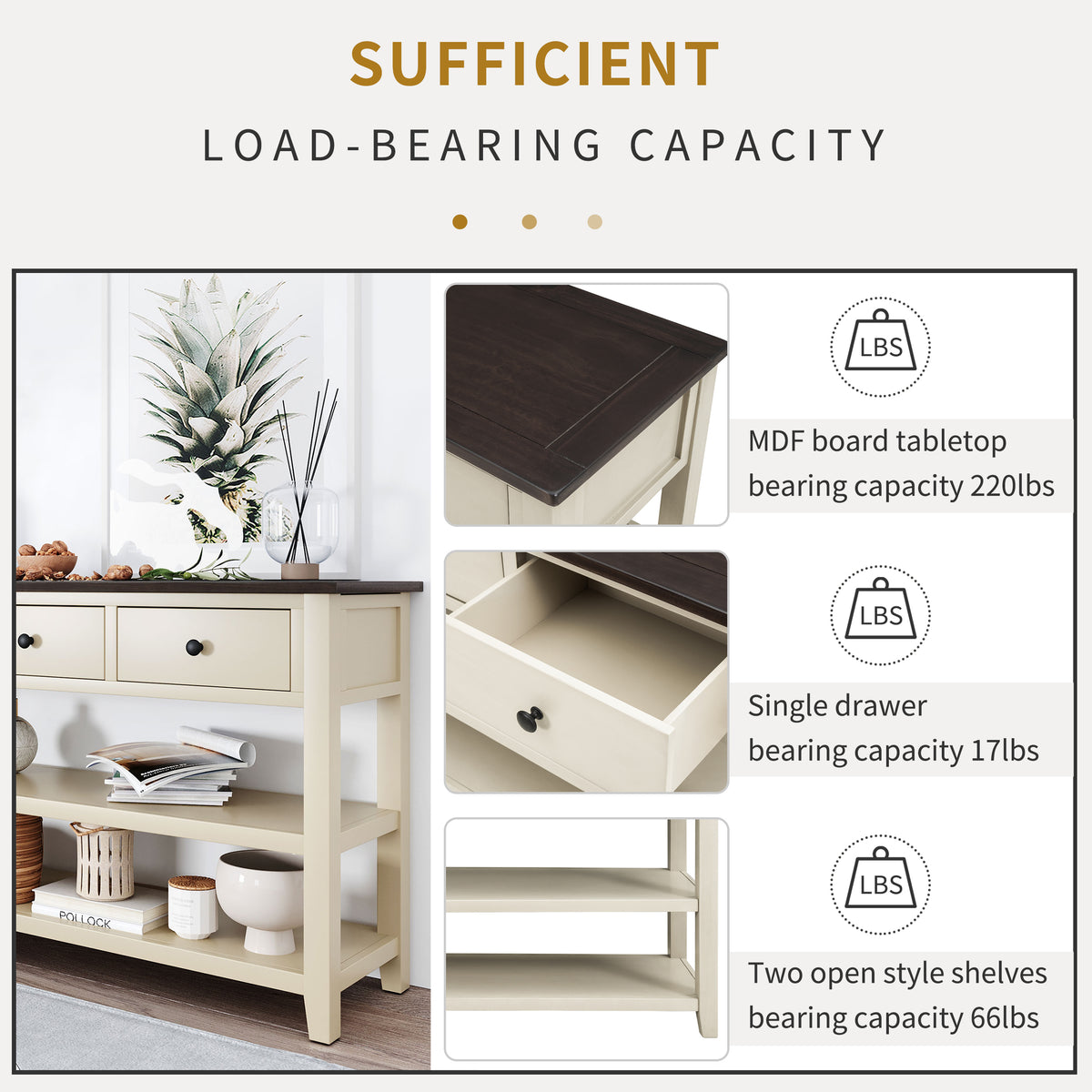 Beige Wood Console Table – Espresso Accents