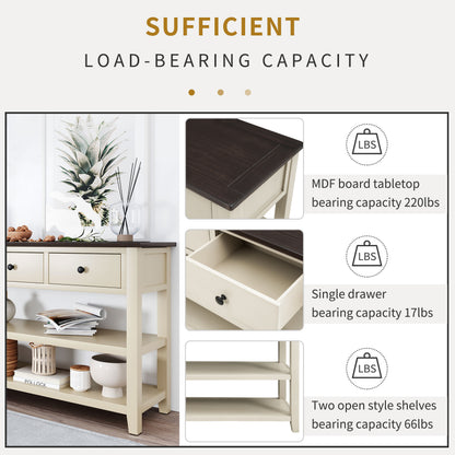 Beige Wood Console Table – Espresso Accents