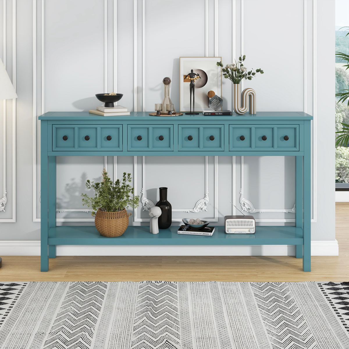 Rustic Turquoise Entryway Console Table – 60”