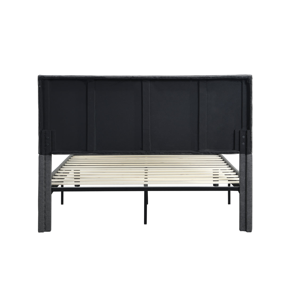 Queen Upholstered Platform Bed – Grey Wood Support