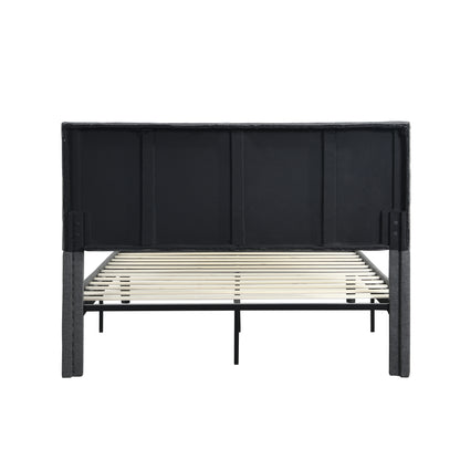 Queen Upholstered Platform Bed – Grey Wood Support