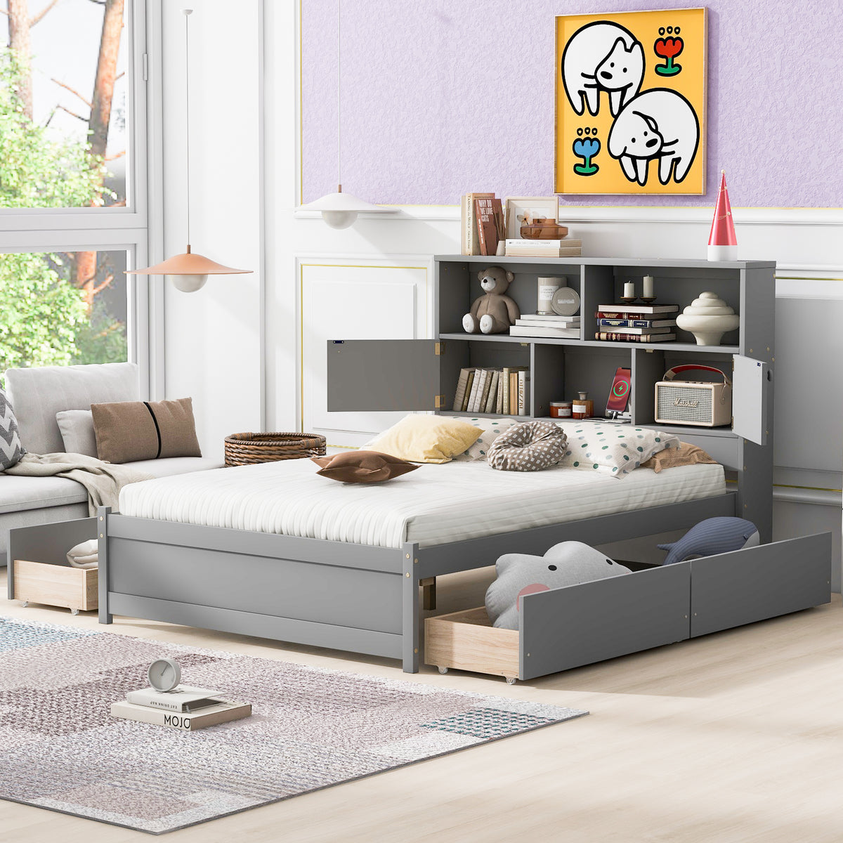 Full Platform Bed Gray