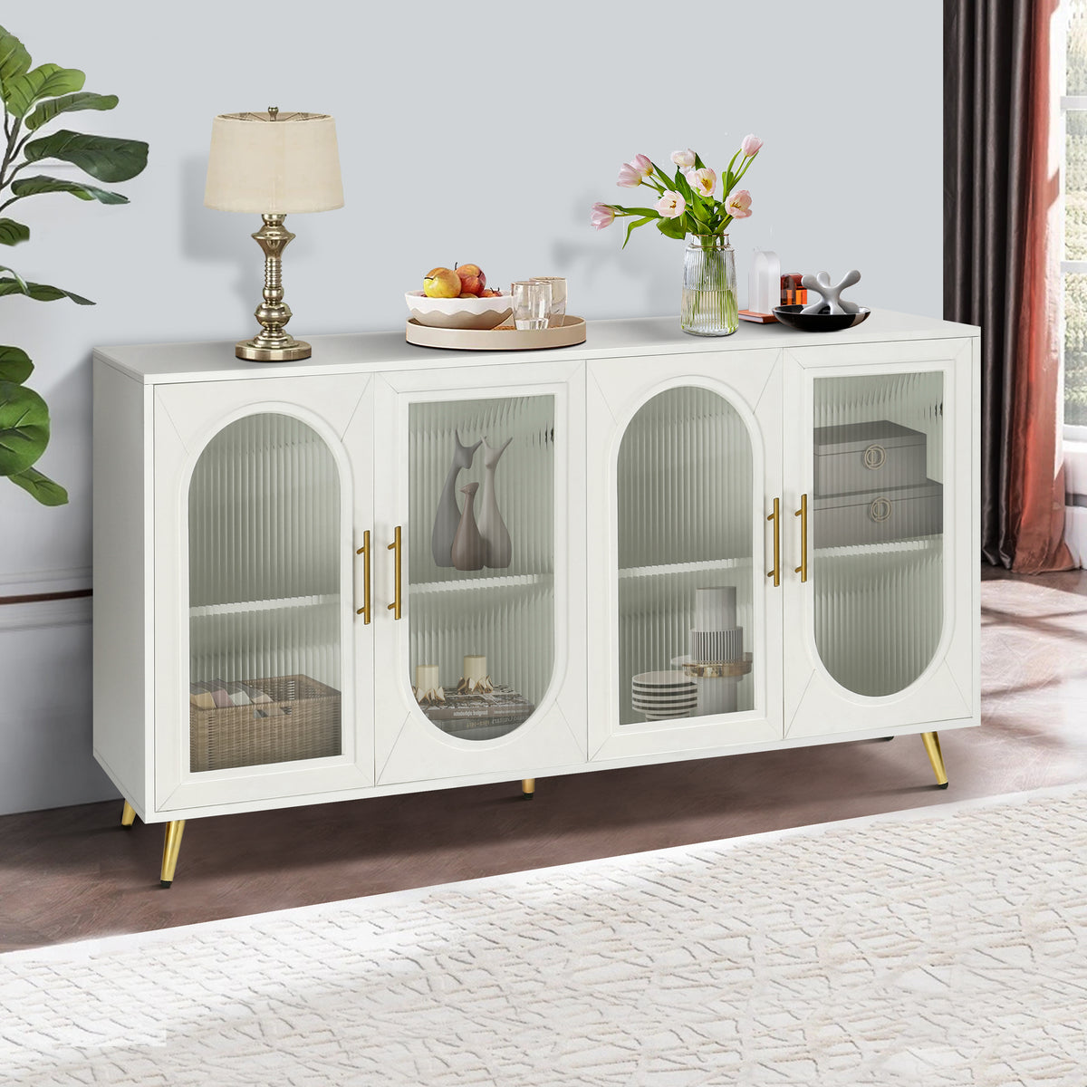 65” Wooden Media Console – Adjustable Shelves
