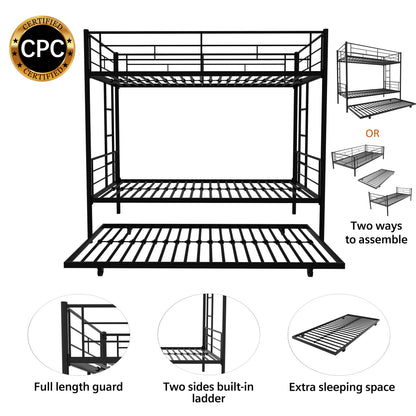 Twin Bunk Bed with Trundle Reinforced Frame