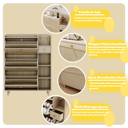 Bohemian Shoe Cabinet with Rattan Flip Drawers Natural