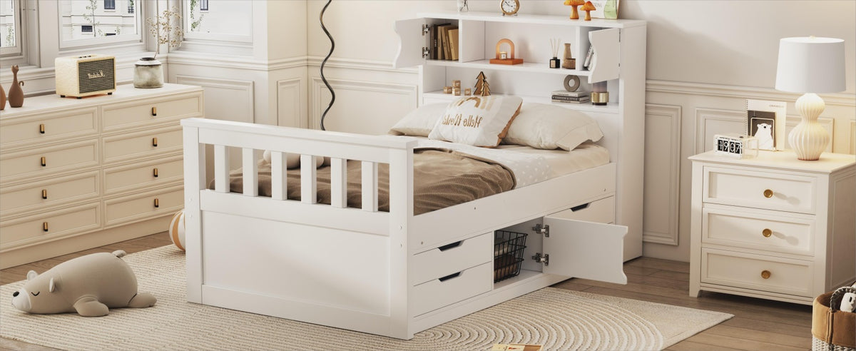 Twin Captain Platform Bed White
