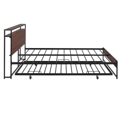 Queen Metal Platform Bed with USB Ports Black