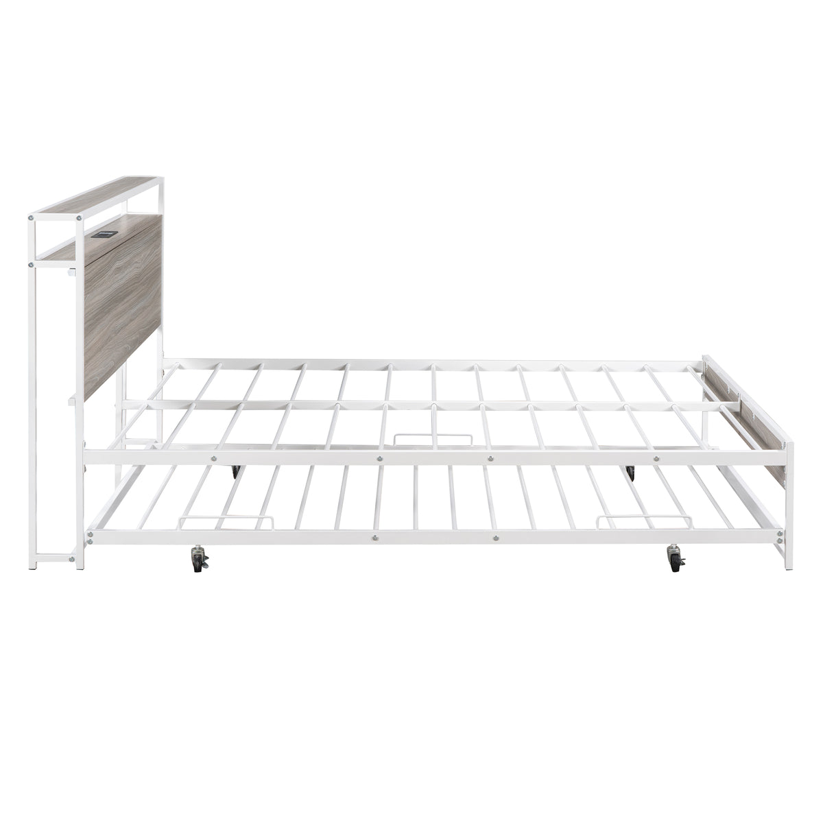 Full Metal Platform Bed with USB Ports White