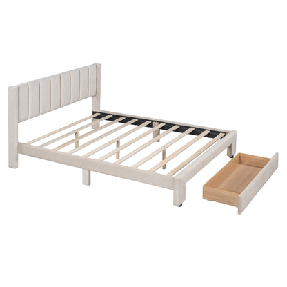 Queen Velvet Storage Bed Beige