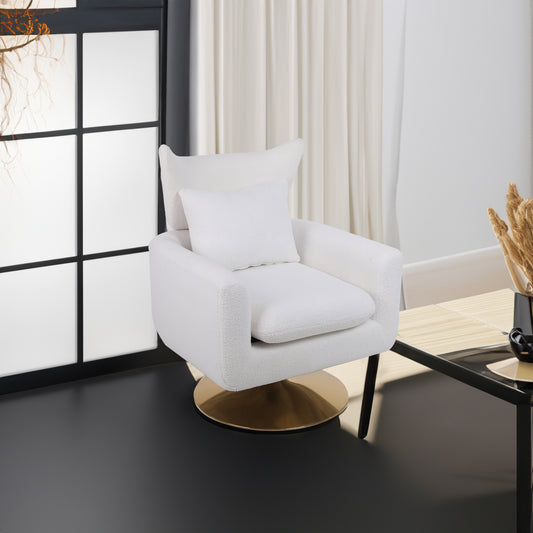 360° Swivel Accent Chair Teddy Fabric White
