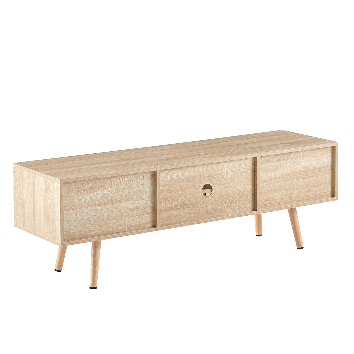Rattan Wood TV Console – Adjustable Doors, Natural Finish