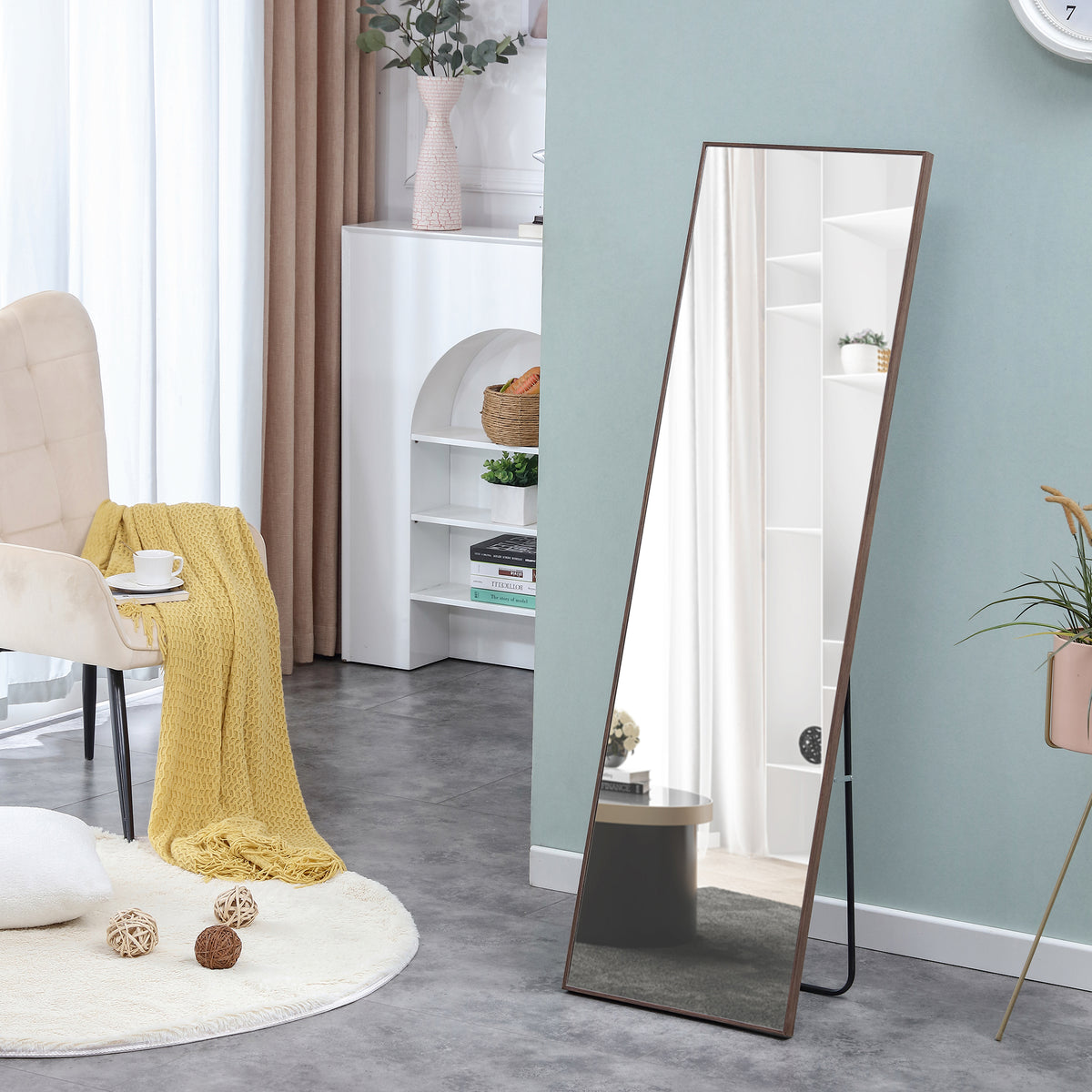 Brown Full-Length Floor Mirror Solid Wood Frame