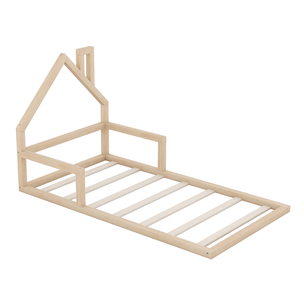 Twin Platform Bed with House Headboard Natural
