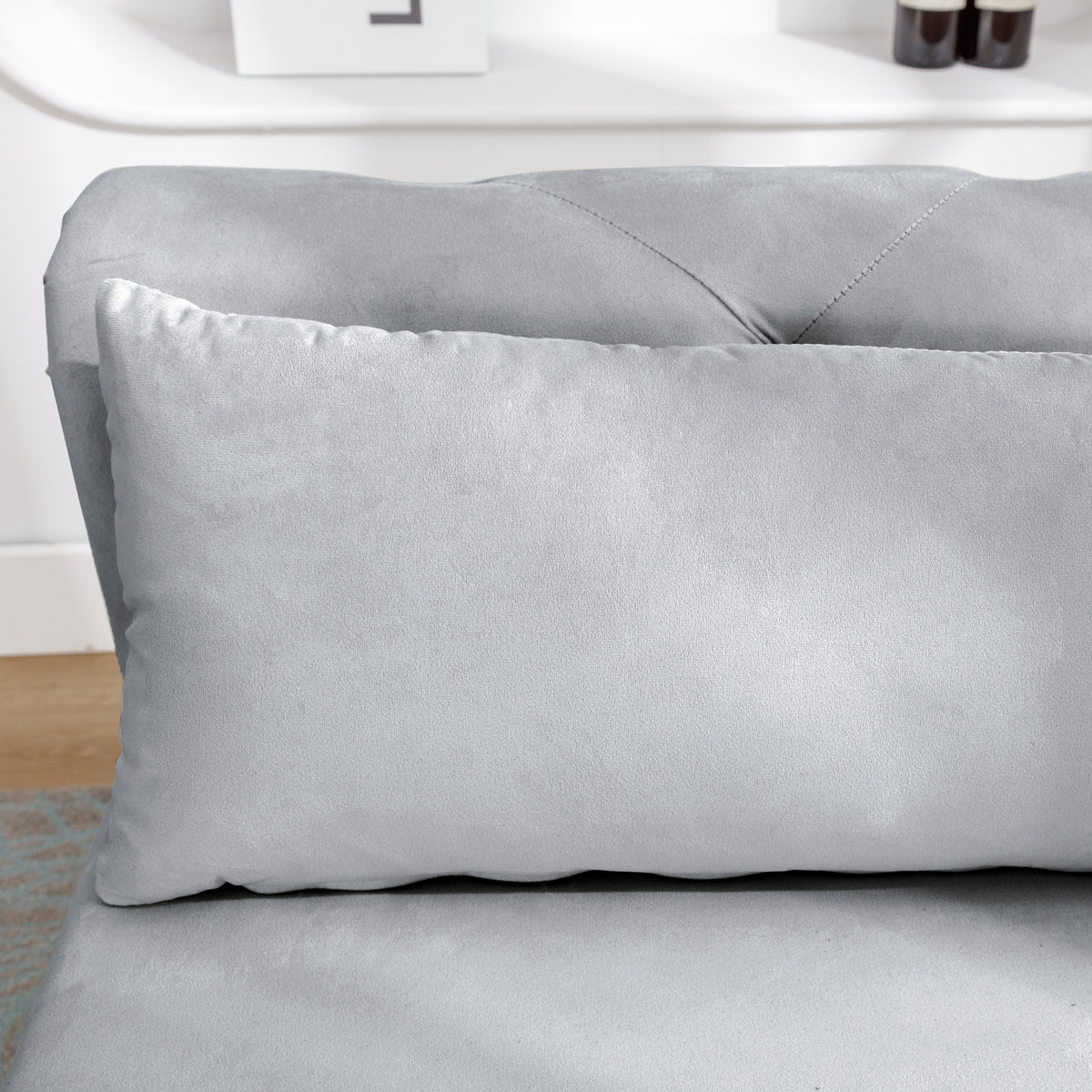 Grey Velvet Lounge Chaise – Modern Roll Arm