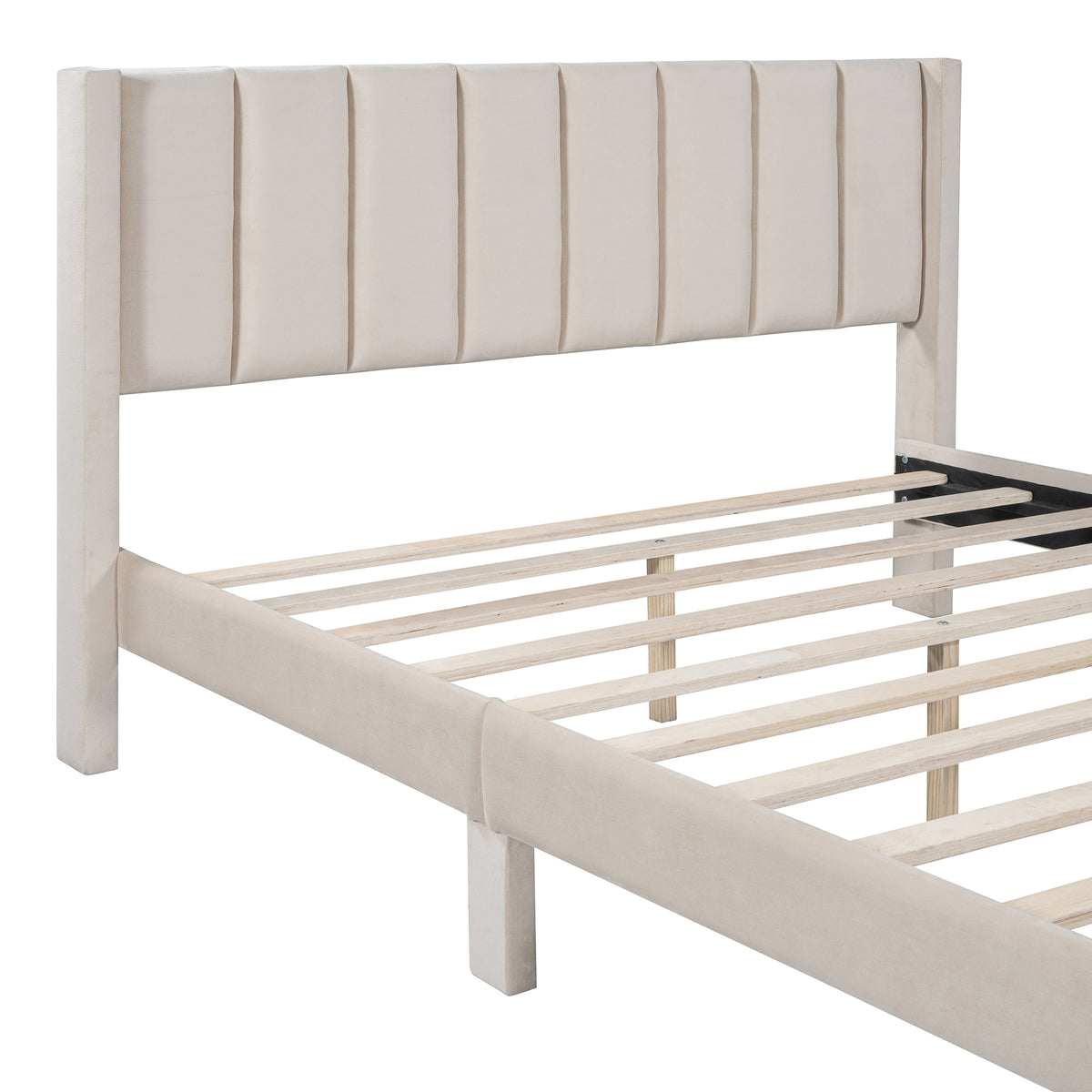 Queen Velvet Storage Bed Beige