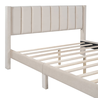 Queen Velvet Storage Bed Beige