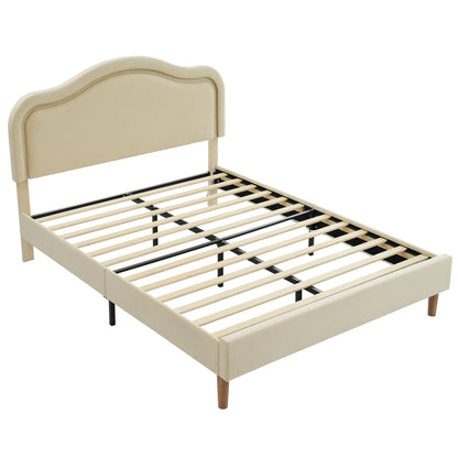 Beige Velvet LED Bed Frame