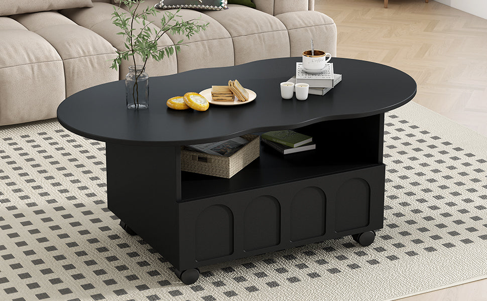 Cream Coffee Table with Storage Drawers – Black